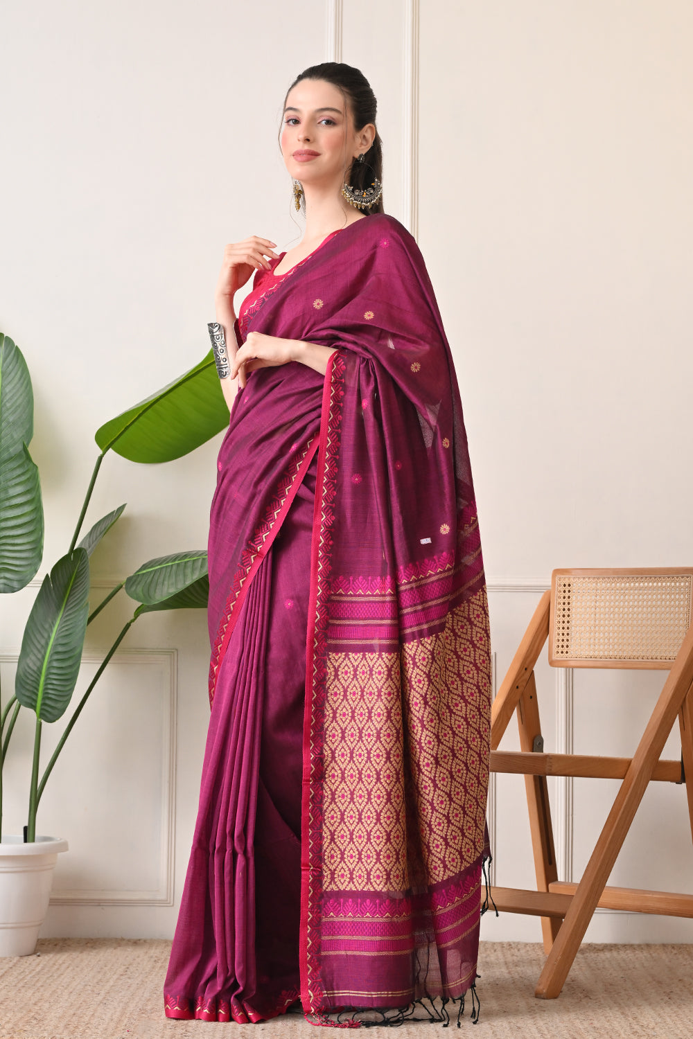 Magical Magenta: Handloom Organic Bengal Cotton Saree