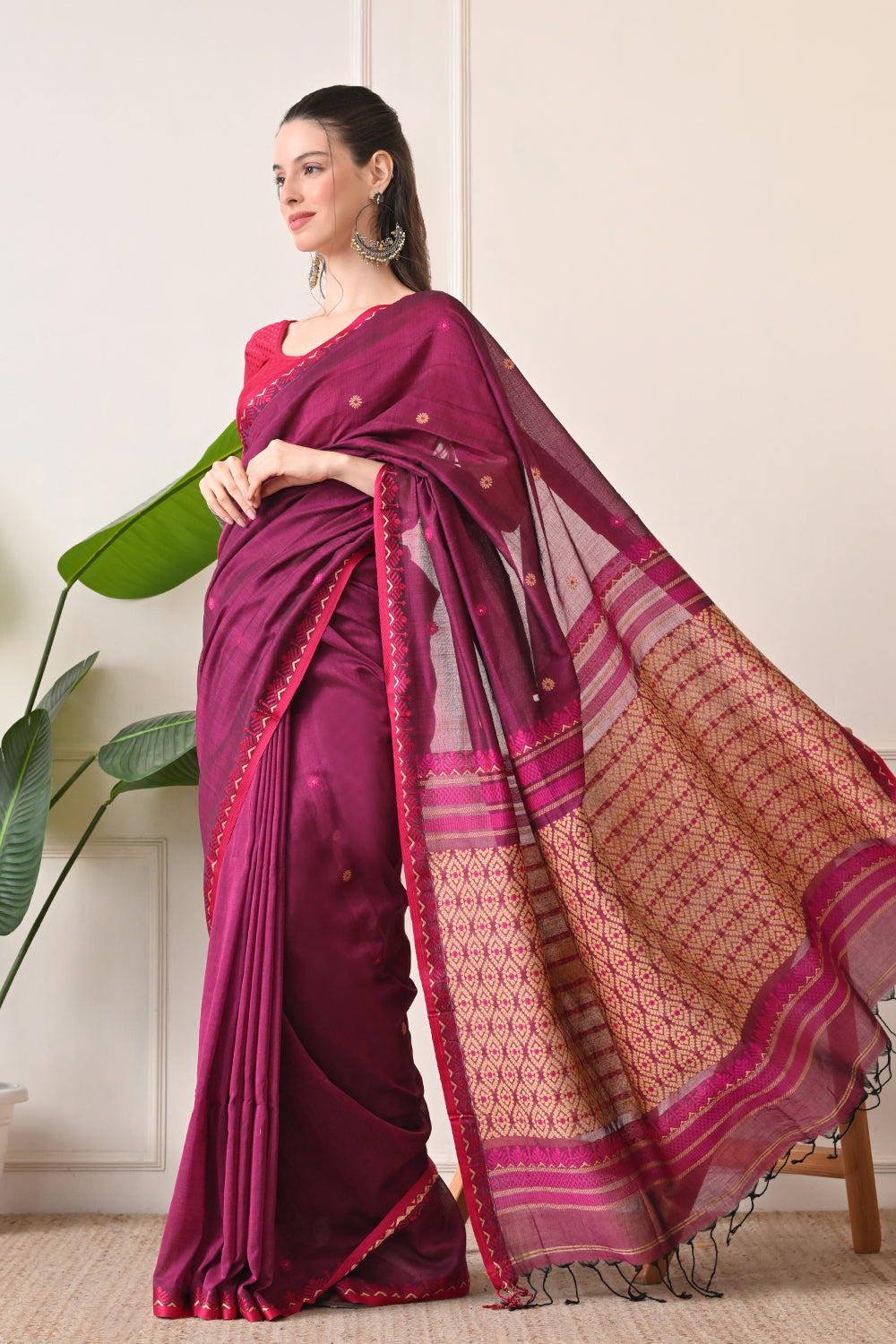 Magical Magenta: Handloom Organic Bengal Cotton Saree