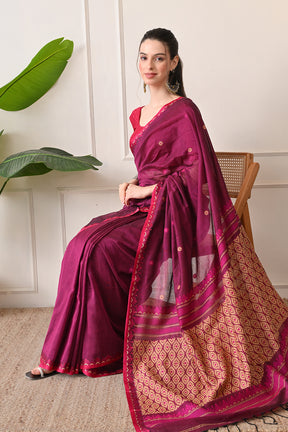 Magical Magenta: Handloom Organic Bengal Cotton Saree