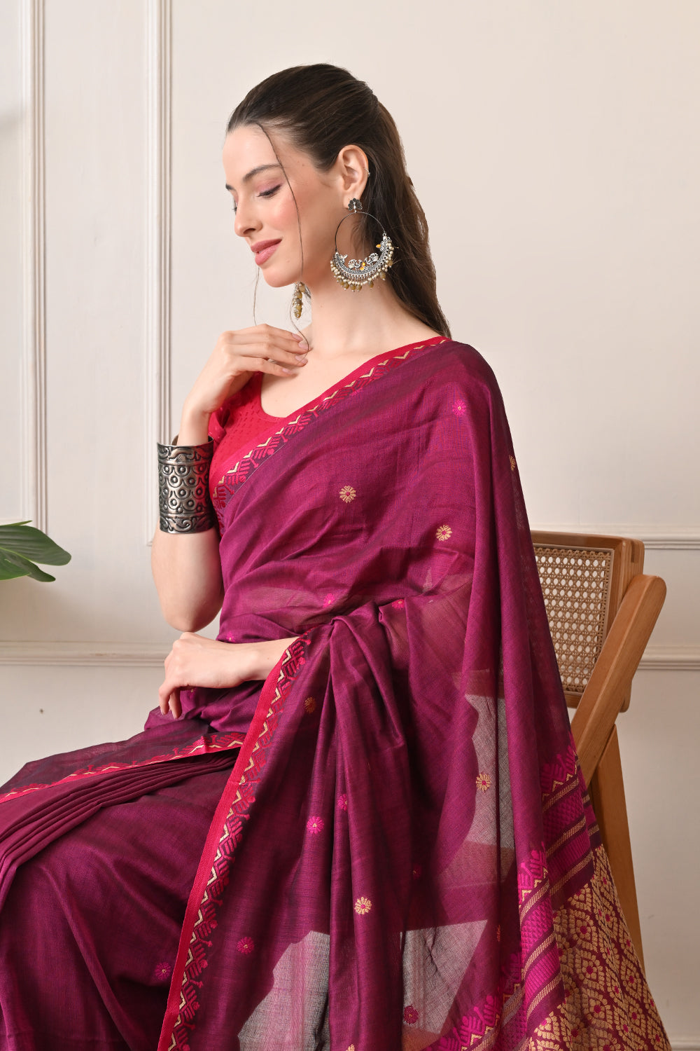 Magical Magenta: Handloom Organic Bengal Cotton Saree