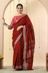 Radiant Red: Organic Linen Dyed Linen Saree with Manjishtha