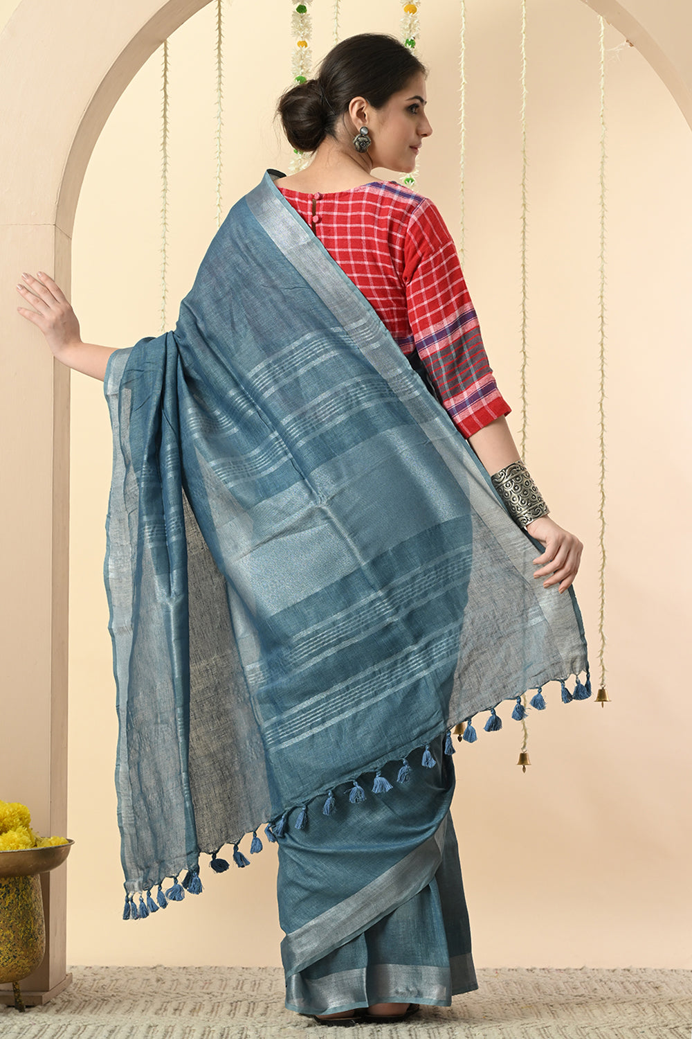 Blissful Blues: Organic Indigo Dyed Linen Saree