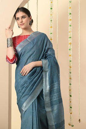 Blissful Blues: Organic Indigo Dyed Linen Saree