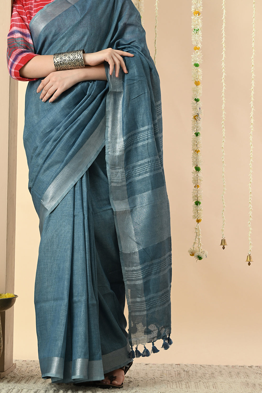 Blissful Blues: Organic Indigo Dyed Linen Saree