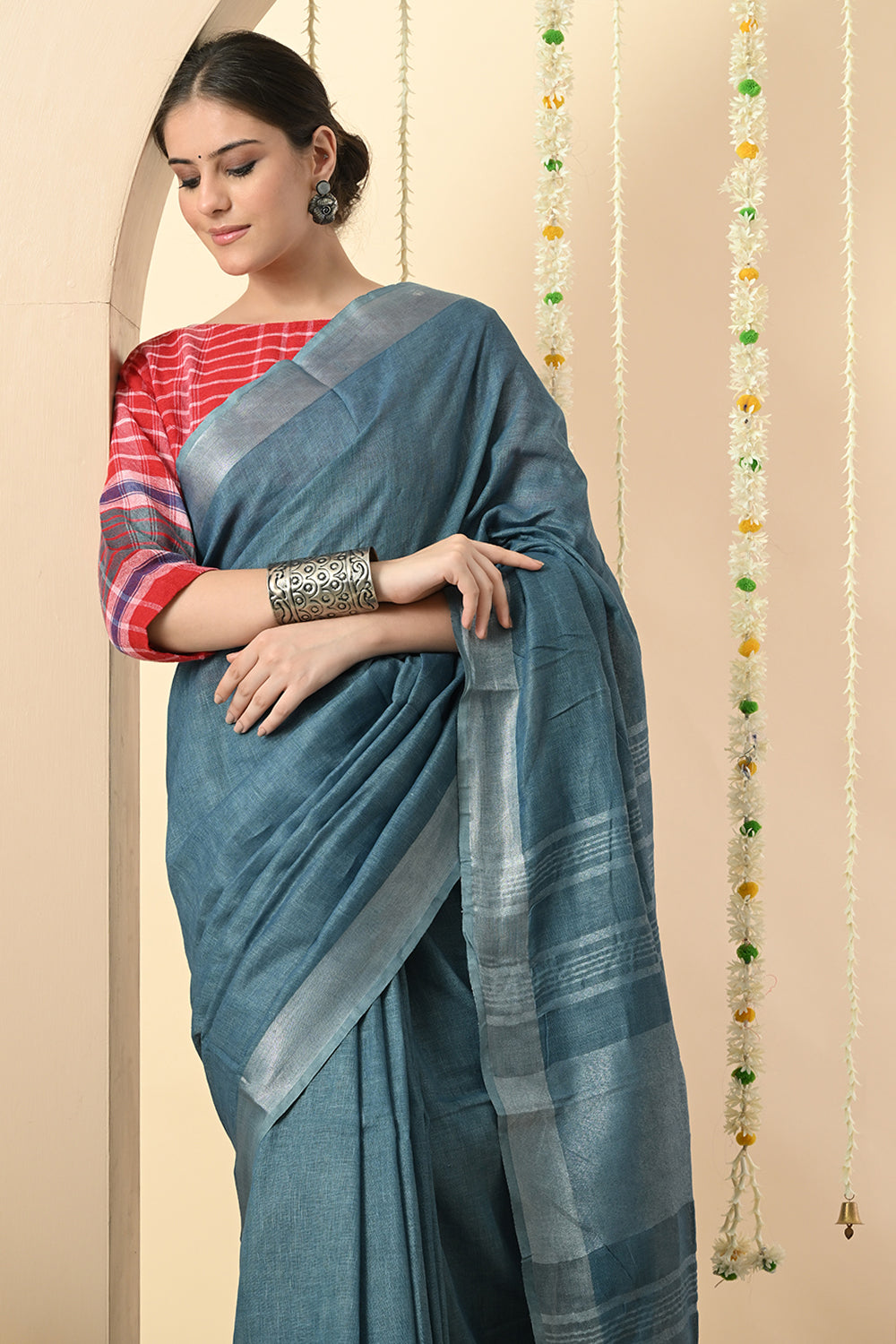 Blissful Blues: Organic Indigo Dyed Linen Saree