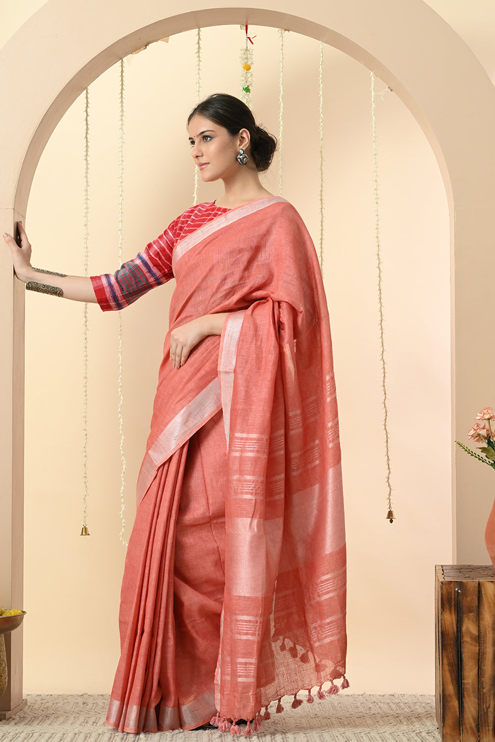 Pink Paradise: Organic Nerium Oleander Dyed Linen Saree