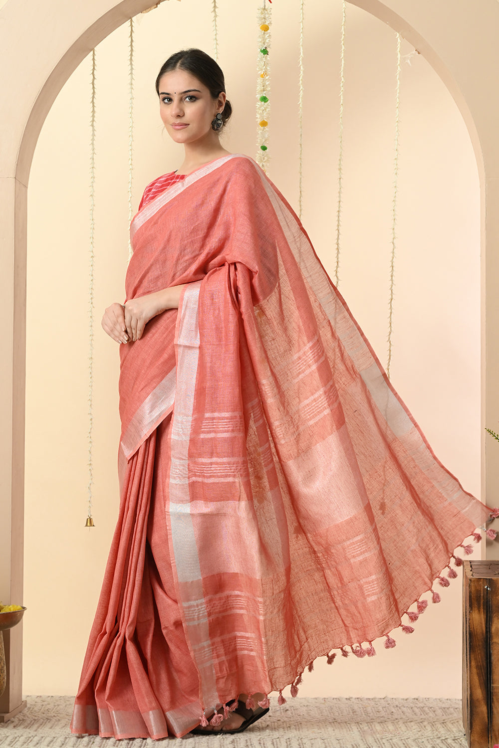 Pink Paradise: Organic Nerium Oleander Dyed Linen Saree