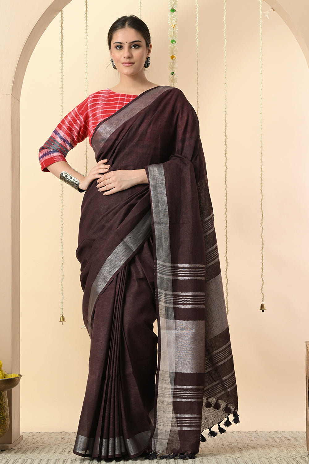 Royal Purple: Organically Dyed Linen Saree with Manjishtha and Myrobalan