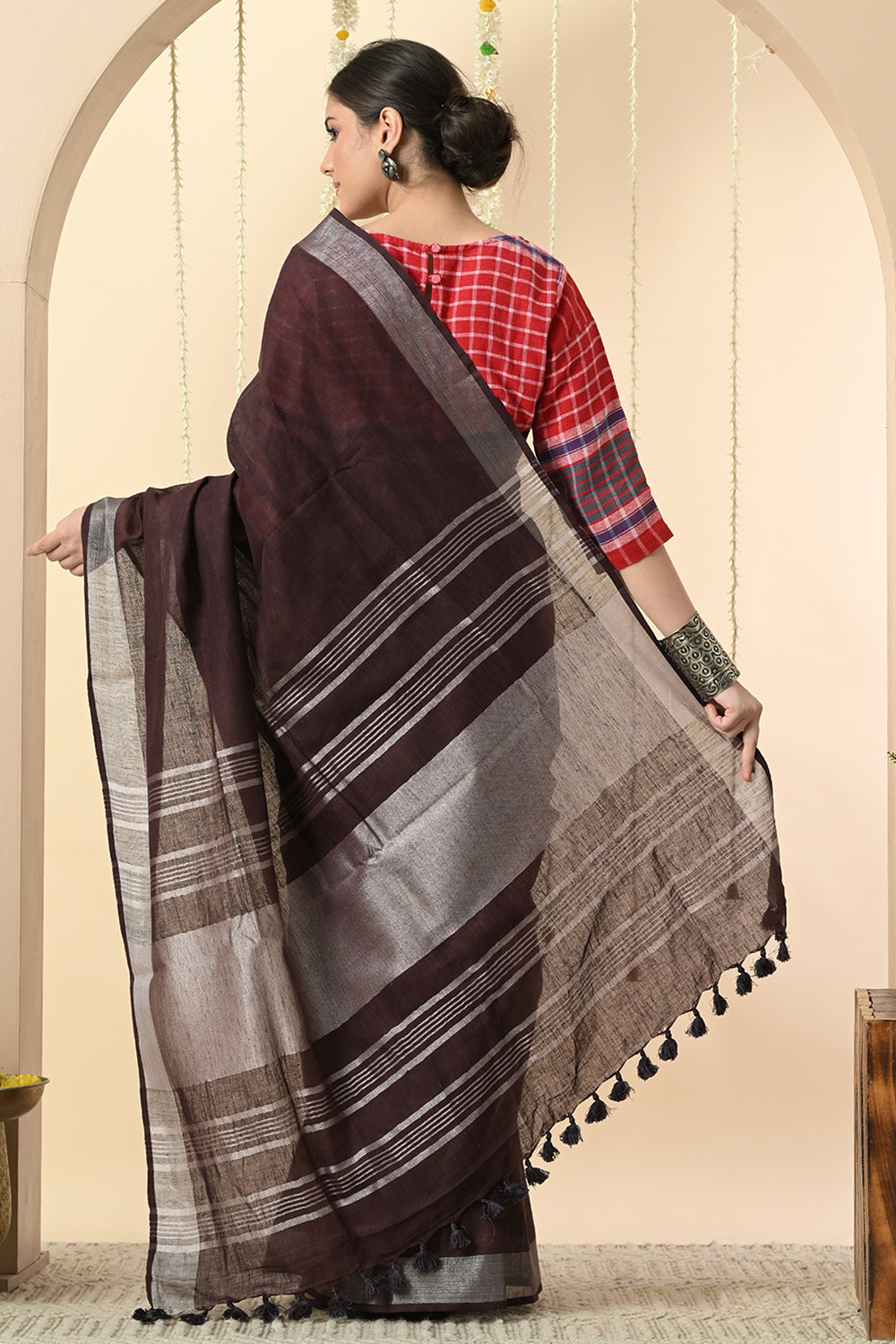 Royal Purple: Organically Dyed Linen Saree with Manjishtha and Myrobalan