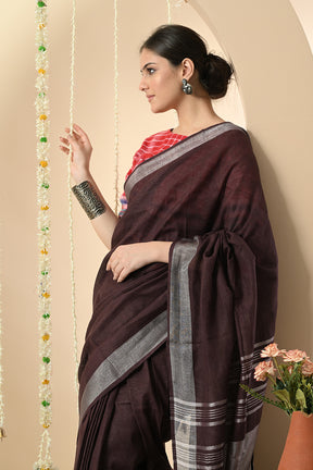 Royal Purple: Organically Dyed Linen Saree with Manjishtha and Myrobalan