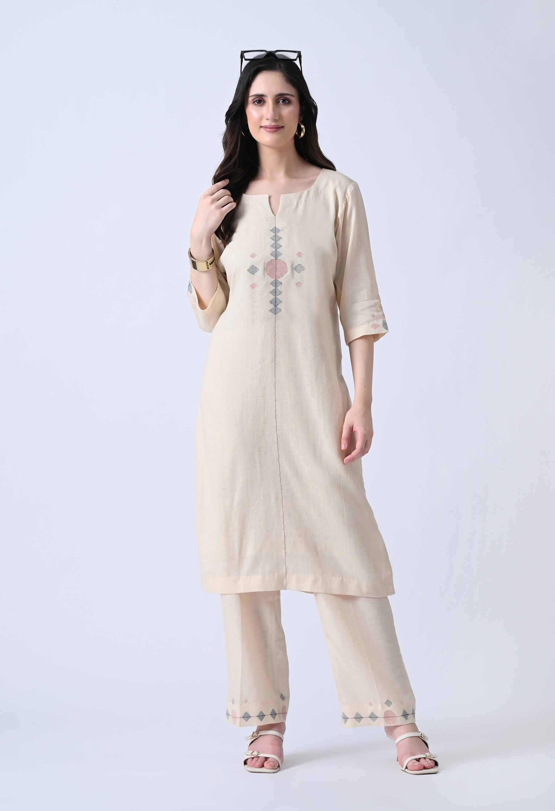 Corporate Ivory Handloom Co-ord Set