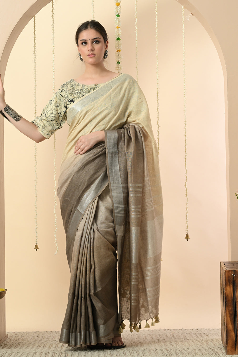 Graceful & Timeless Ombré - Naturally Dyed Artisanal Organic Linen Saree