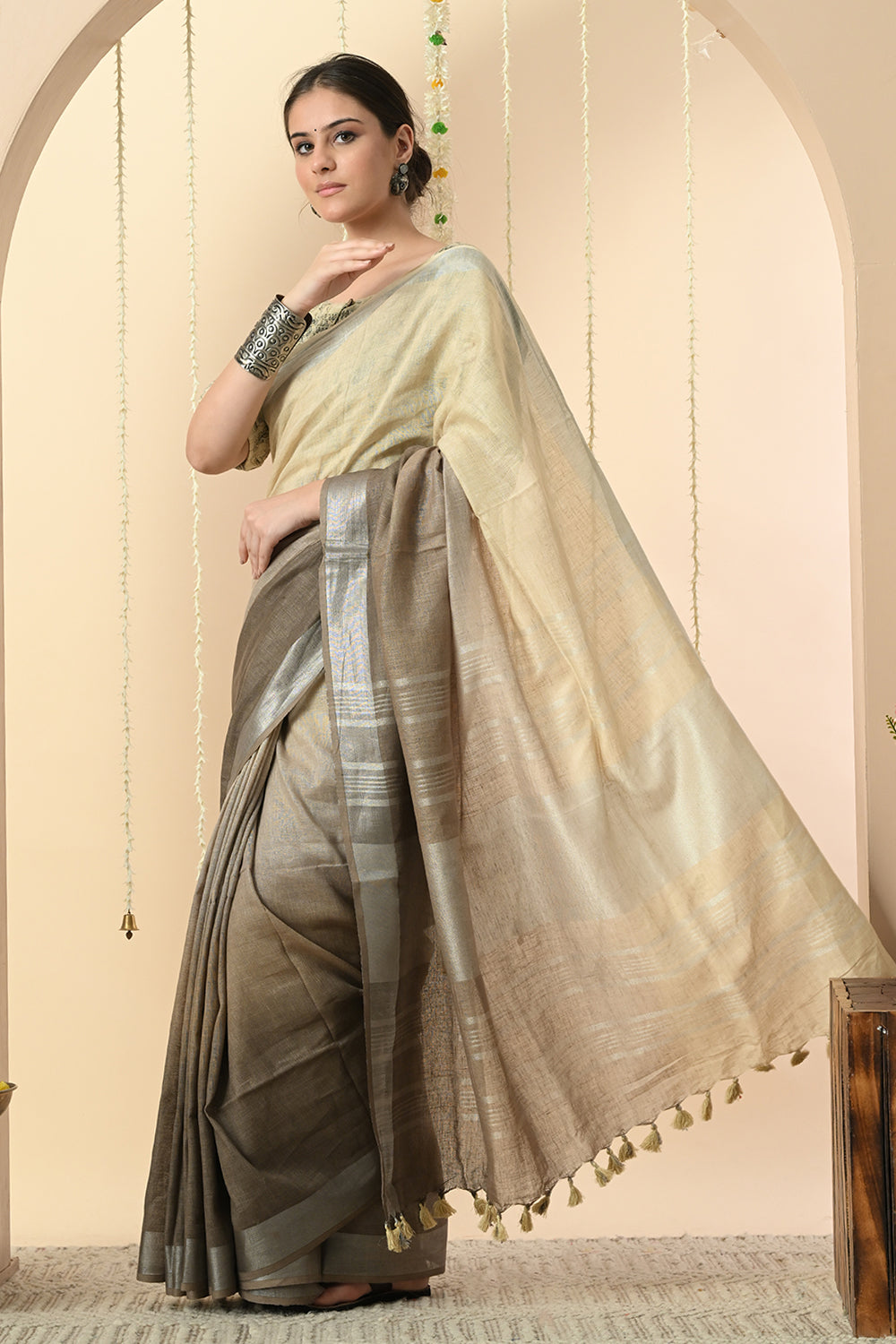 Graceful & Timeless Ombré - Naturally Dyed Artisanal Organic Linen Saree