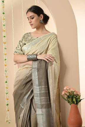 Graceful & Timeless Ombré - Naturally Dyed Artisanal Organic Linen Saree