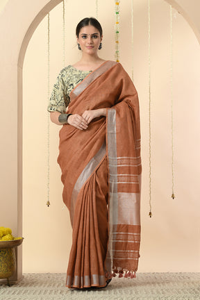 Earthen & Auburn Linen Saree Dyed with Catechu - Vegan & Organic Fashion Choice