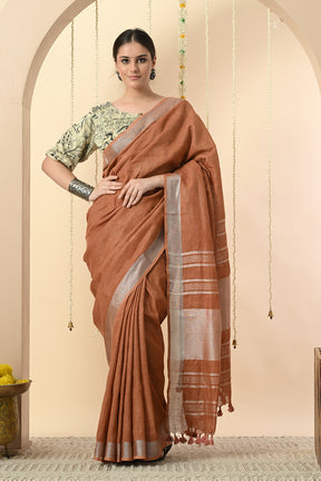 Earthen & Auburn Linen Saree Dyed with Catechu - Vegan & Organic Fashion Choice