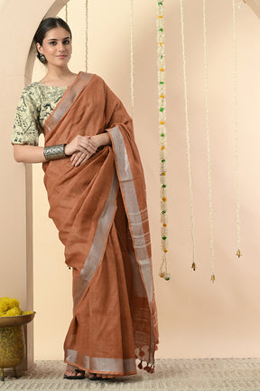 Earthen & Auburn Linen Saree Dyed with Catechu - Vegan & Organic Fashion Choice