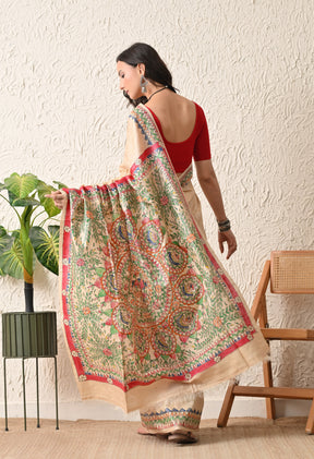 Pure Tussar Silk Madhubani Hand-Painted Saree
