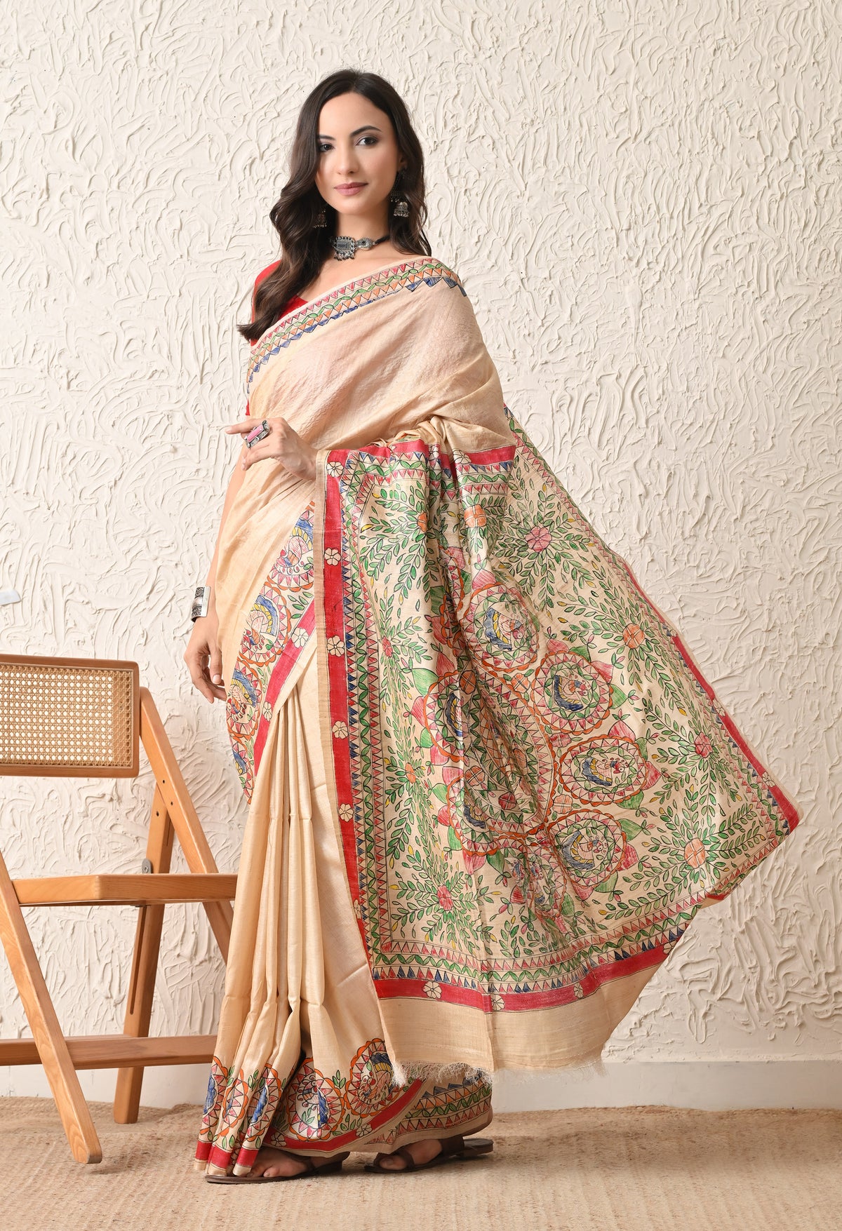 Pure Tussar Silk Madhubani Hand-Painted Saree