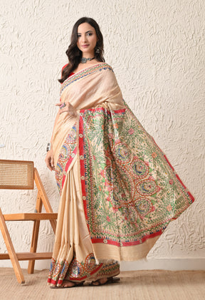 Pure Tussar Silk Madhubani Hand-Painted Saree