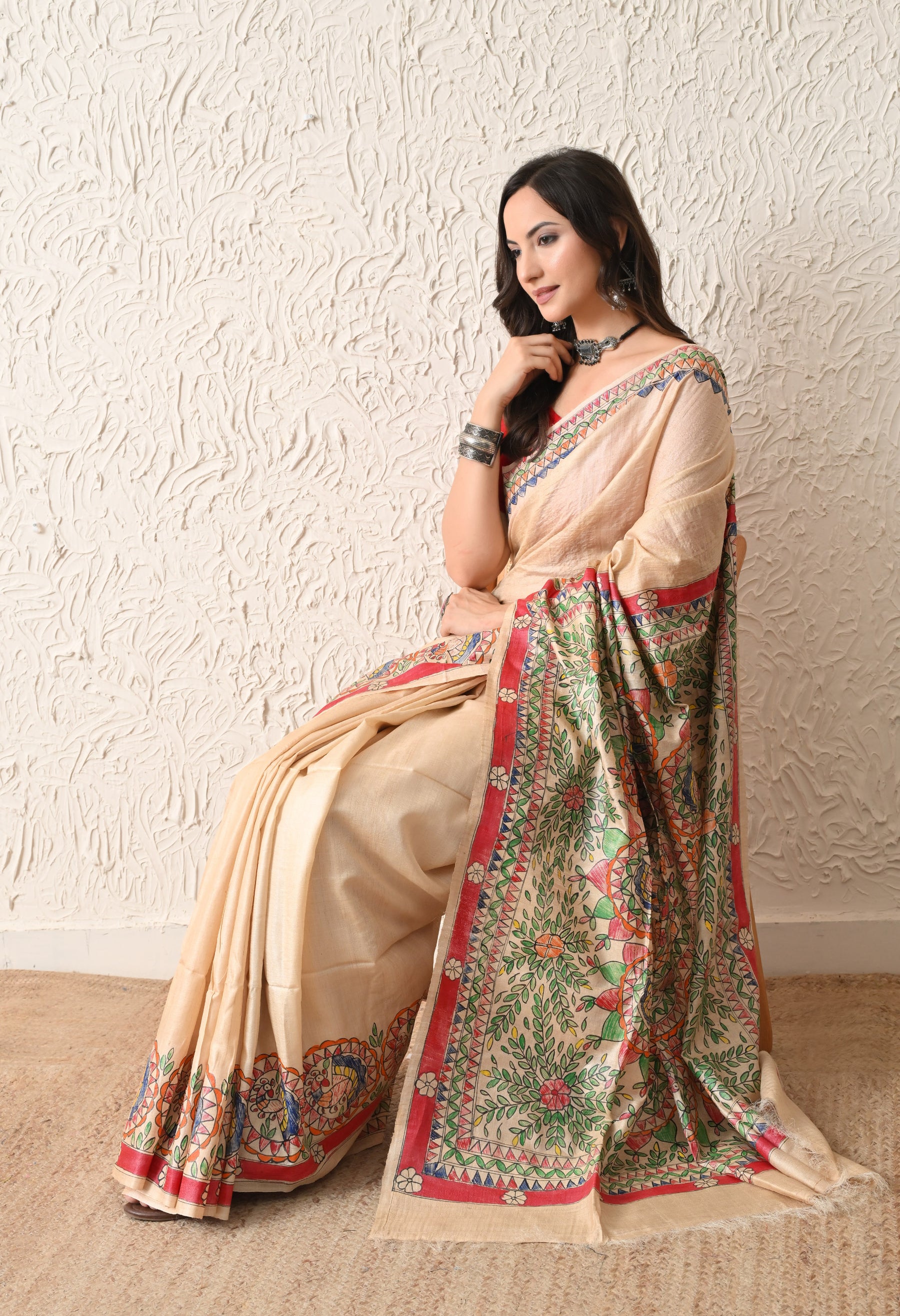 Pure Tussar Silk Madhubani Hand-Painted Saree