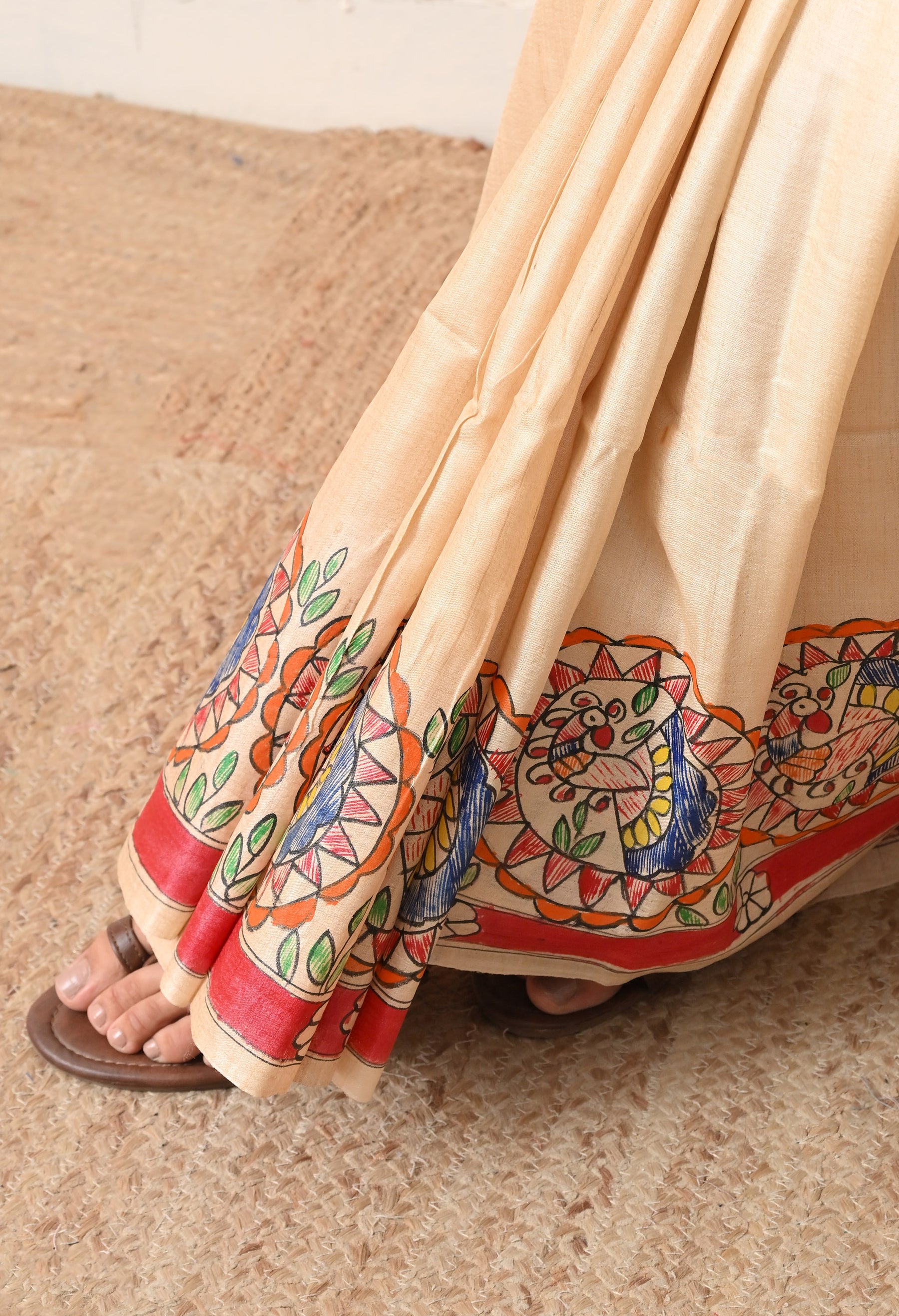 Pure Tussar Silk Madhubani Hand-Painted Saree