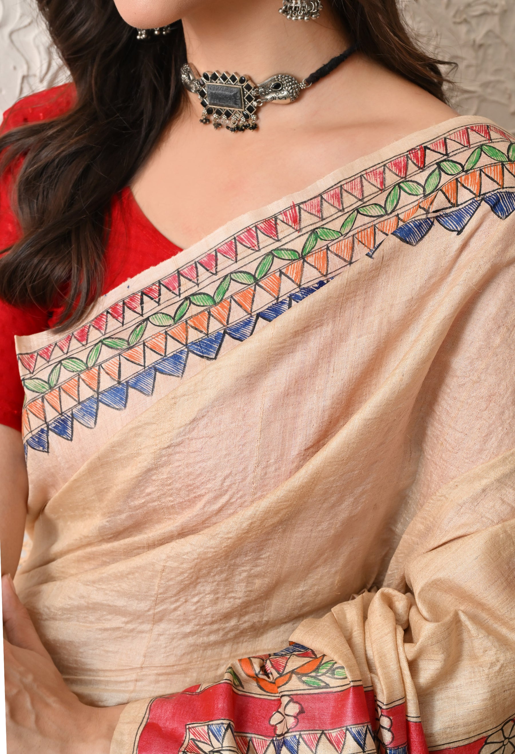 Pure Tussar Silk Madhubani Hand-Painted Saree