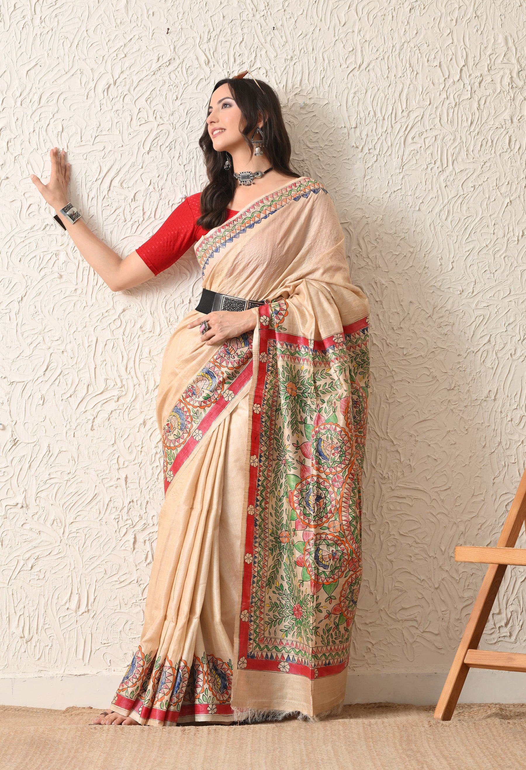 Pure Tussar Silk Madhubani Hand-Painted Saree
