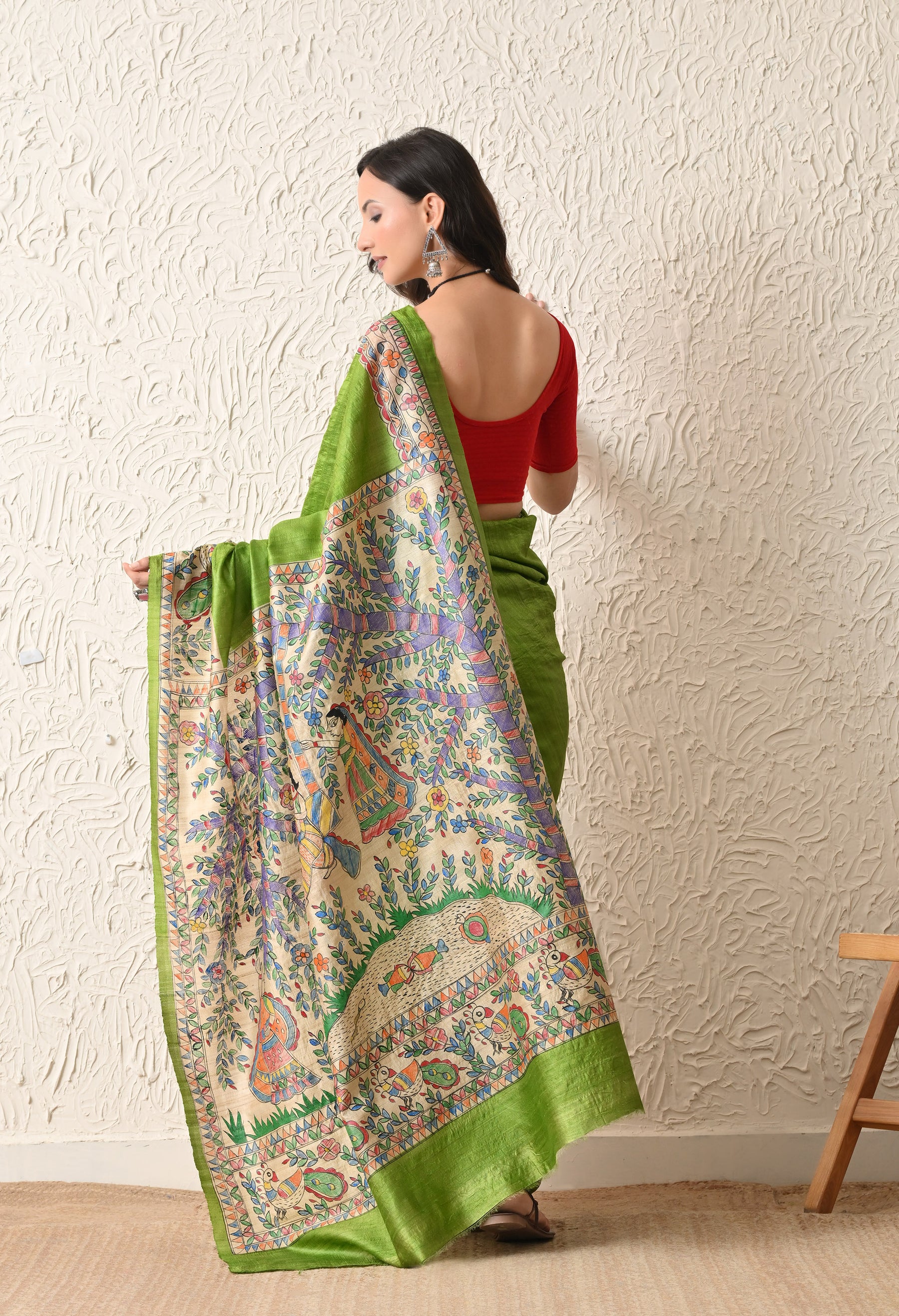 Pure Tussar Silk Madhubani Hand-Painted Saree