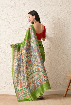 Pure Tussar Silk Madhubani Hand-Painted Saree