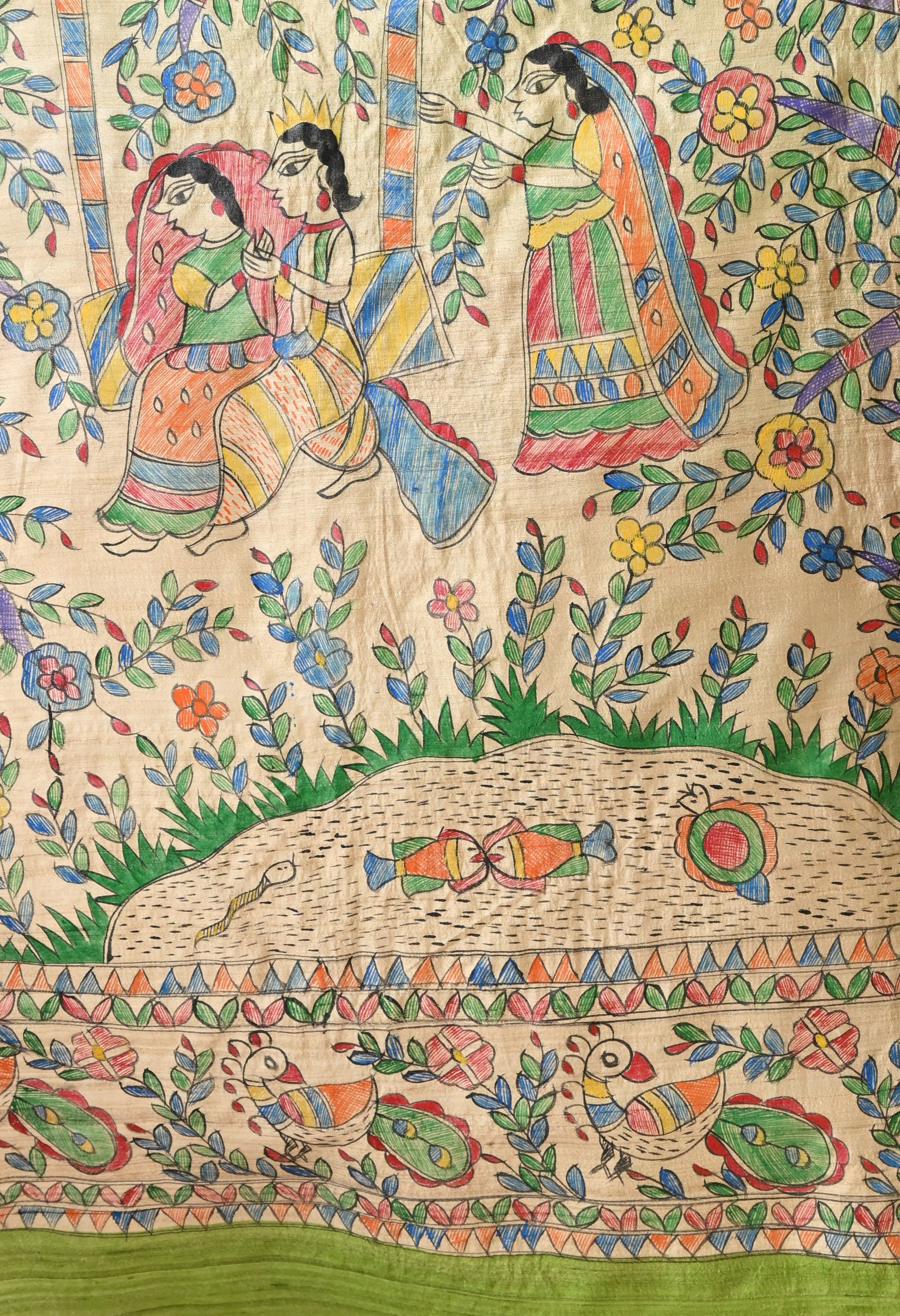 Pure Tussar Silk Madhubani Hand-Painted Saree