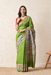 Pure Tussar Silk Madhubani Hand-Painted Saree