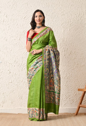 Pure Tussar Silk Madhubani Hand-Painted Saree