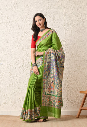 Pure Tussar Silk Madhubani Hand-Painted Saree