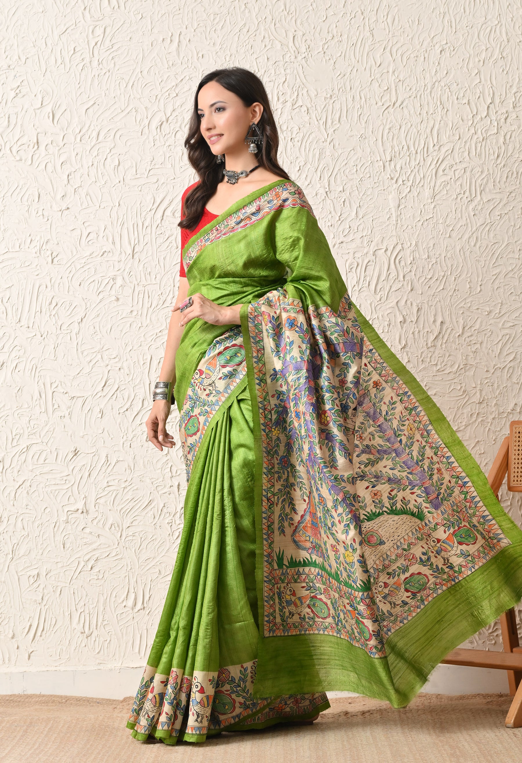 Pure Tussar Silk Madhubani Hand-Painted Saree