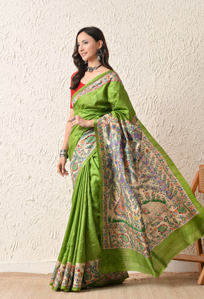 Pure Tussar Silk Madhubani Hand-Painted Saree