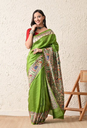 Pure Tussar Silk Madhubani Hand-Painted Saree – Lotus Mandala Heritage Edition