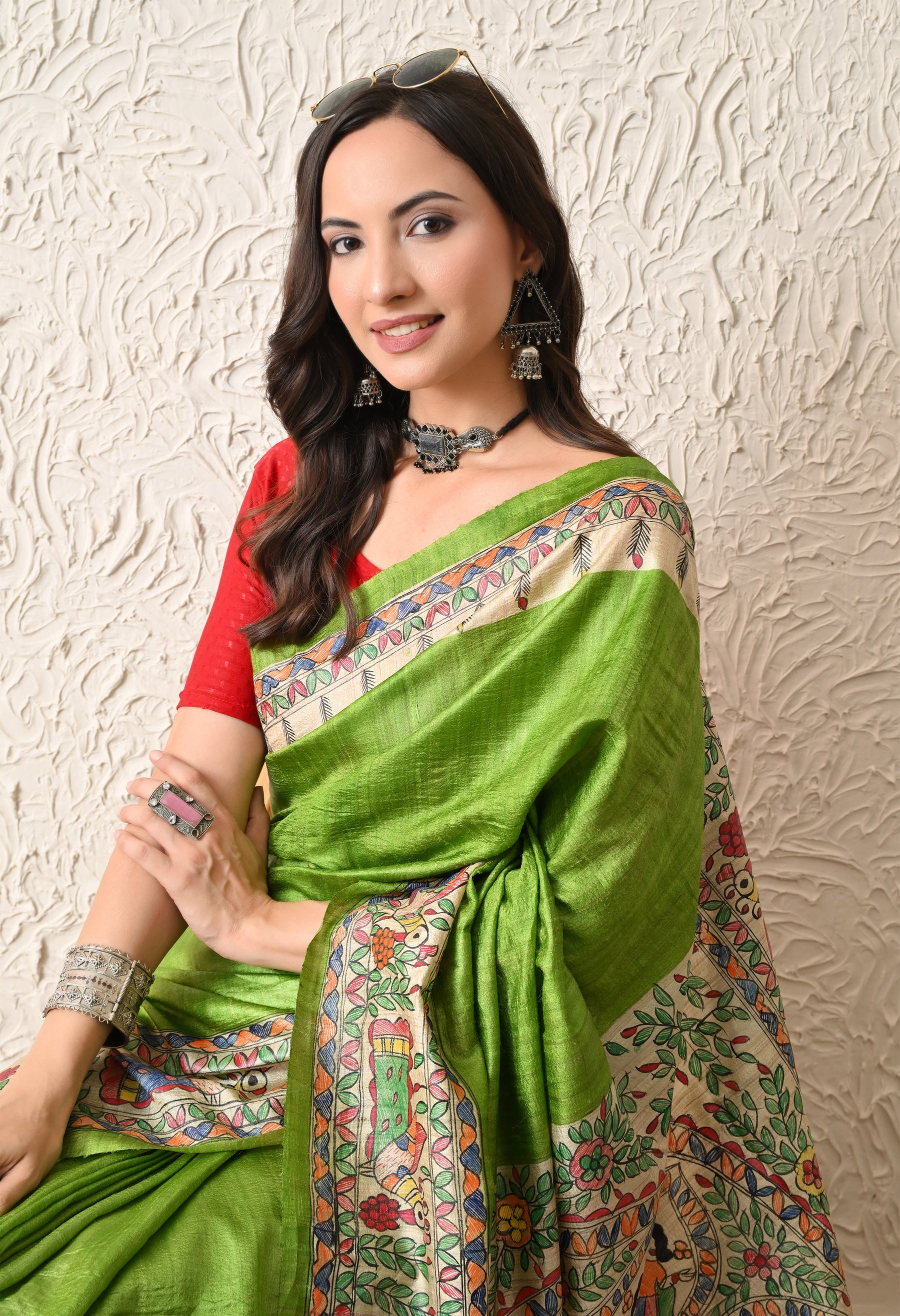 Pure Tussar Silk Madhubani Hand-Painted Saree – Lotus Mandala Heritage Edition