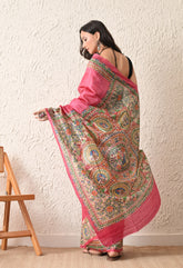 Pure Tussar Silk Madhubani Hand-Painted Saree