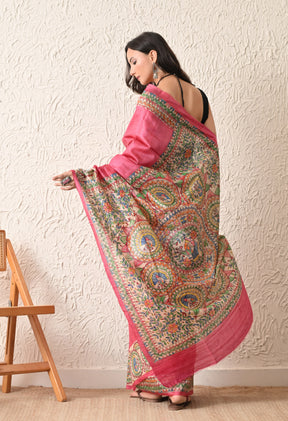Pure Tussar Silk Madhubani Hand-Painted Saree