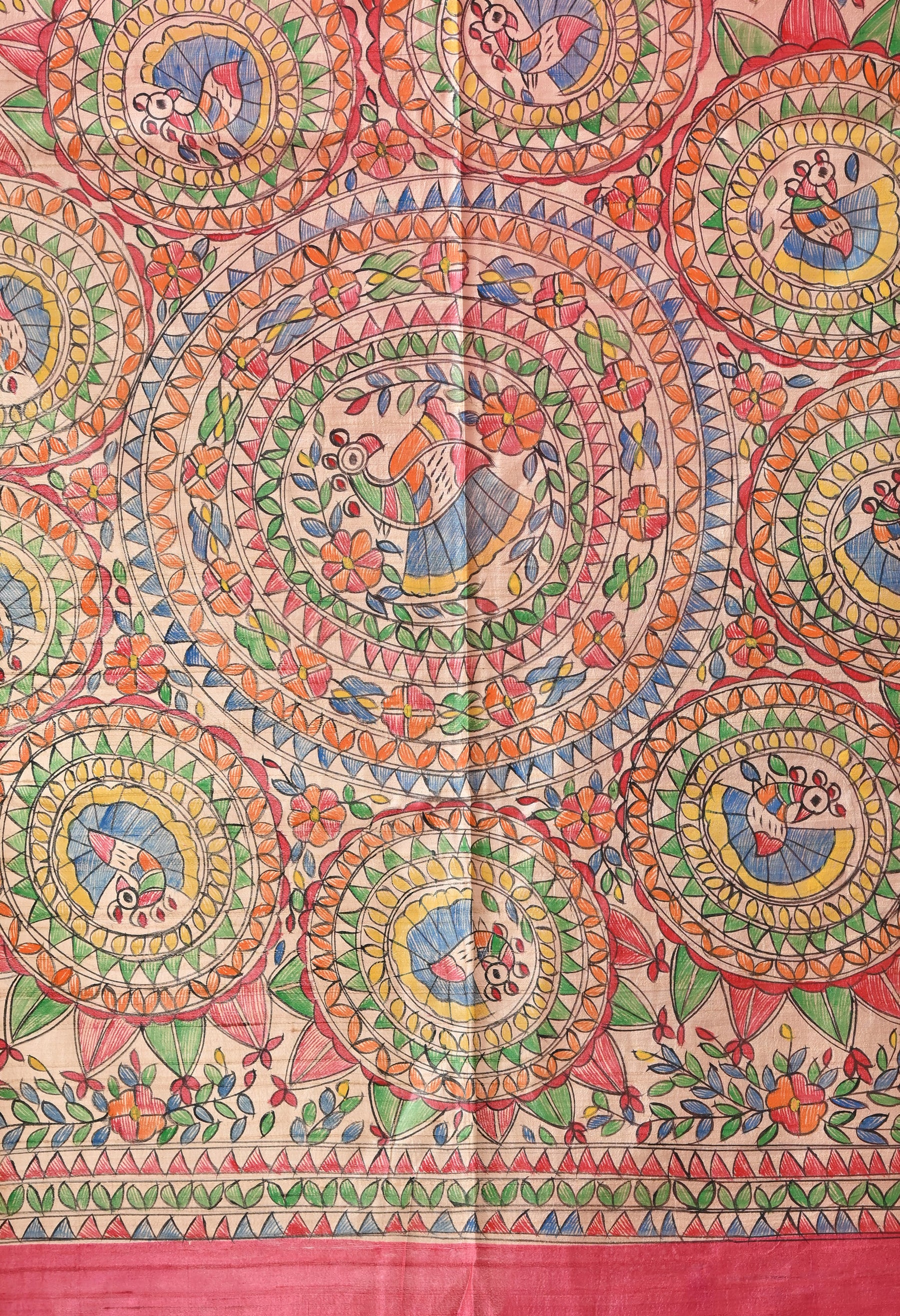 Pure Tussar Silk Madhubani Hand-Painted Saree