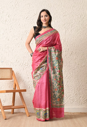 Pure Tussar Silk Madhubani Hand-Painted Saree