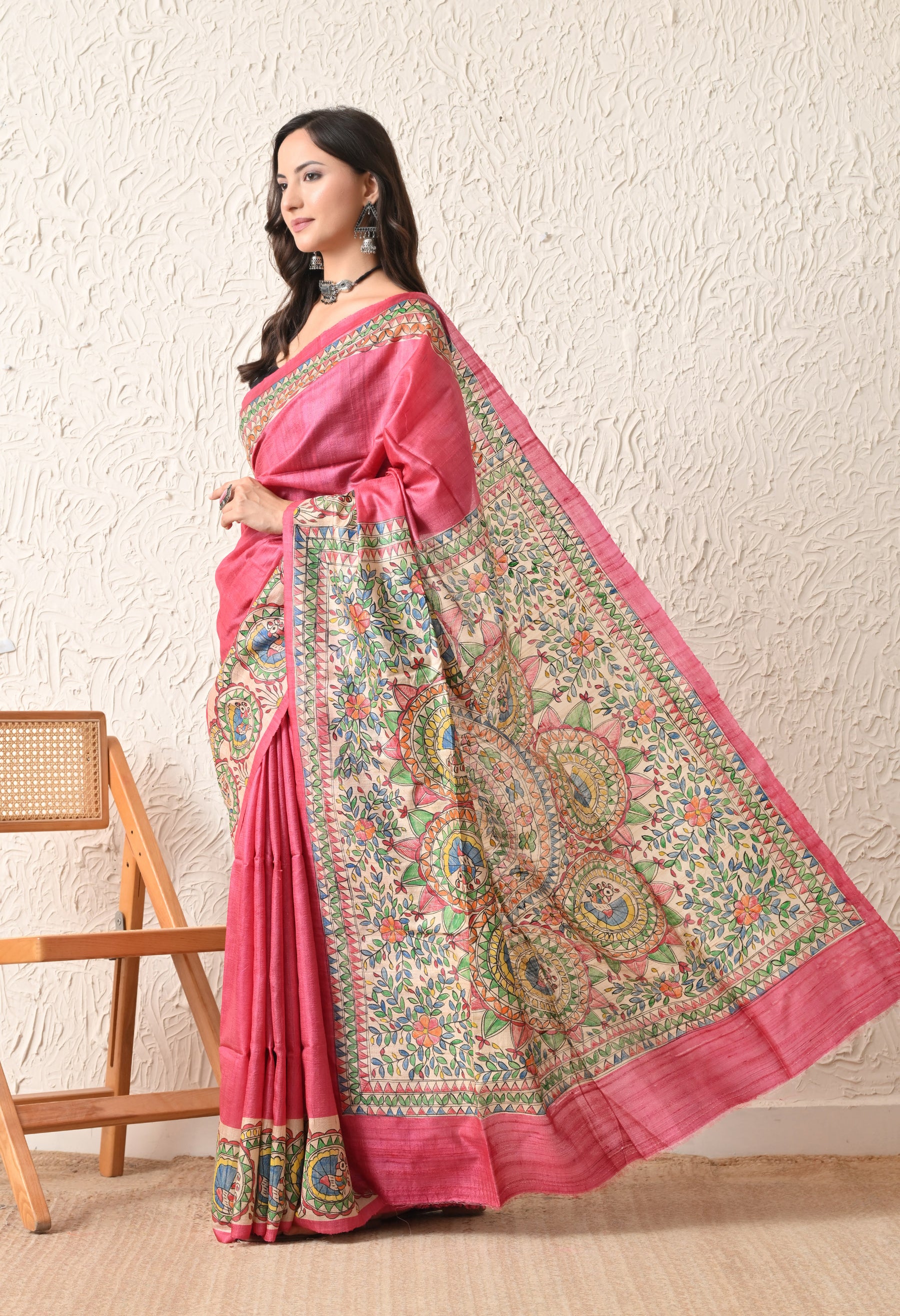 Pure Tussar Silk Madhubani Hand-Painted Saree