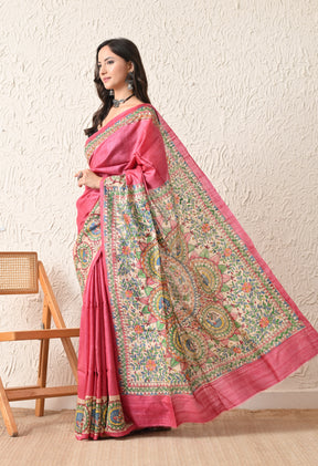 Pure Tussar Silk Madhubani Hand-Painted Saree