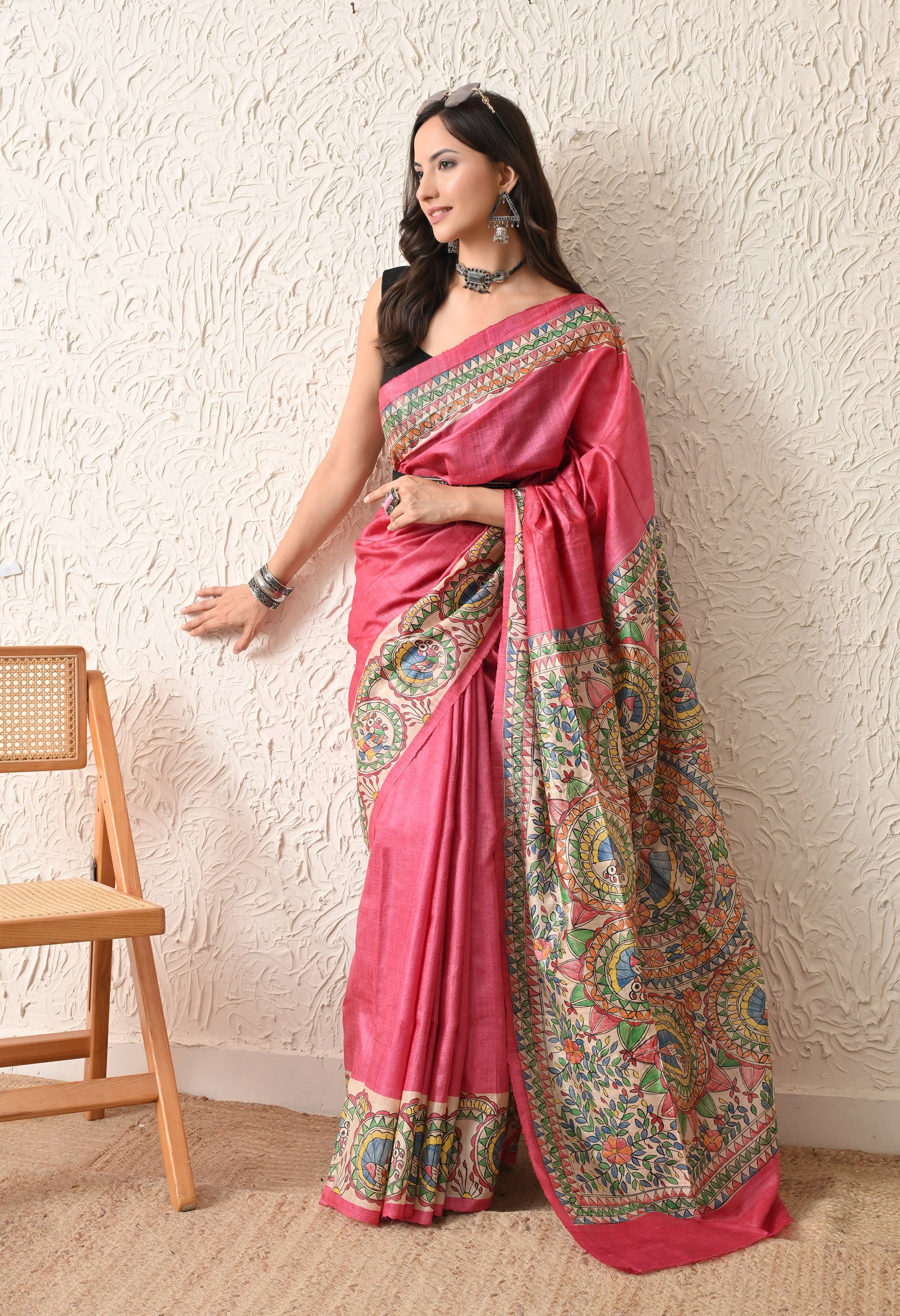 Pure Tussar Silk Madhubani Hand-Painted Saree