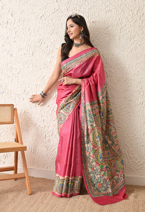 Pure Tussar Silk Madhubani Hand-Painted Saree