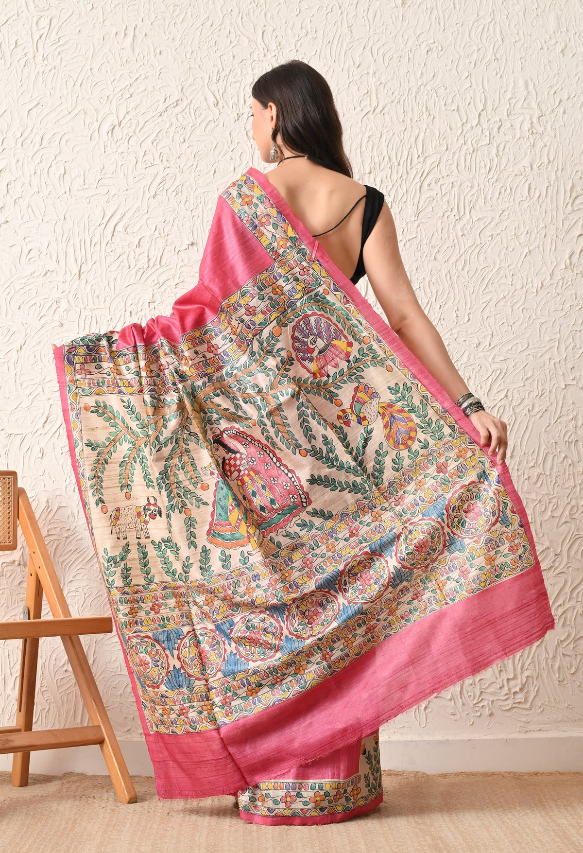 Pure Tussar Silk Madhubani Hand-Painted Saree