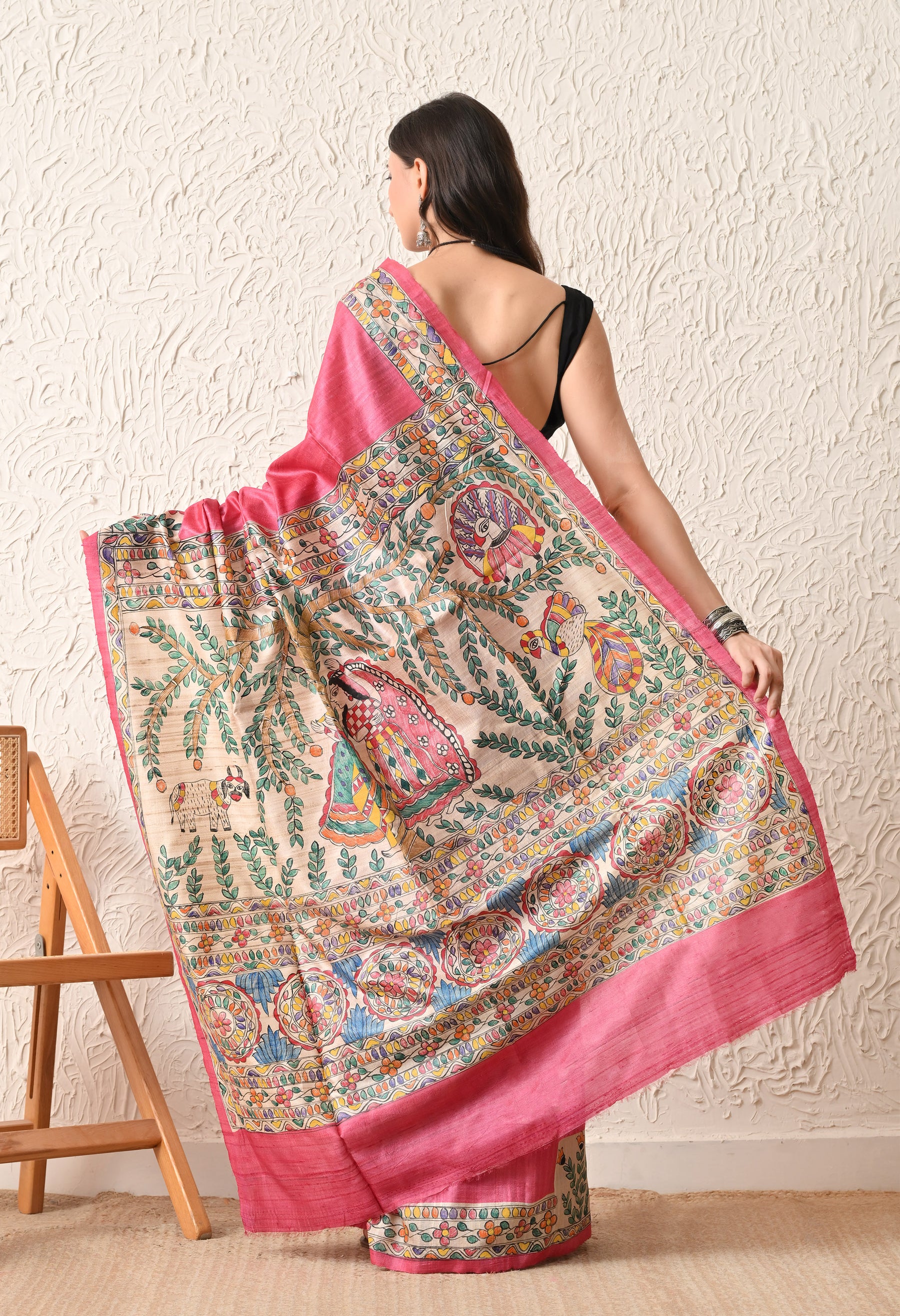 Pure Tussar Silk Madhubani Hand-Painted Saree