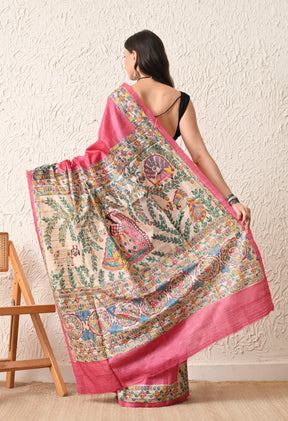 Pure Tussar Silk Madhubani Hand-Painted Saree