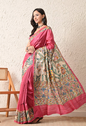 Pure Tussar Silk Madhubani Hand-Painted Saree